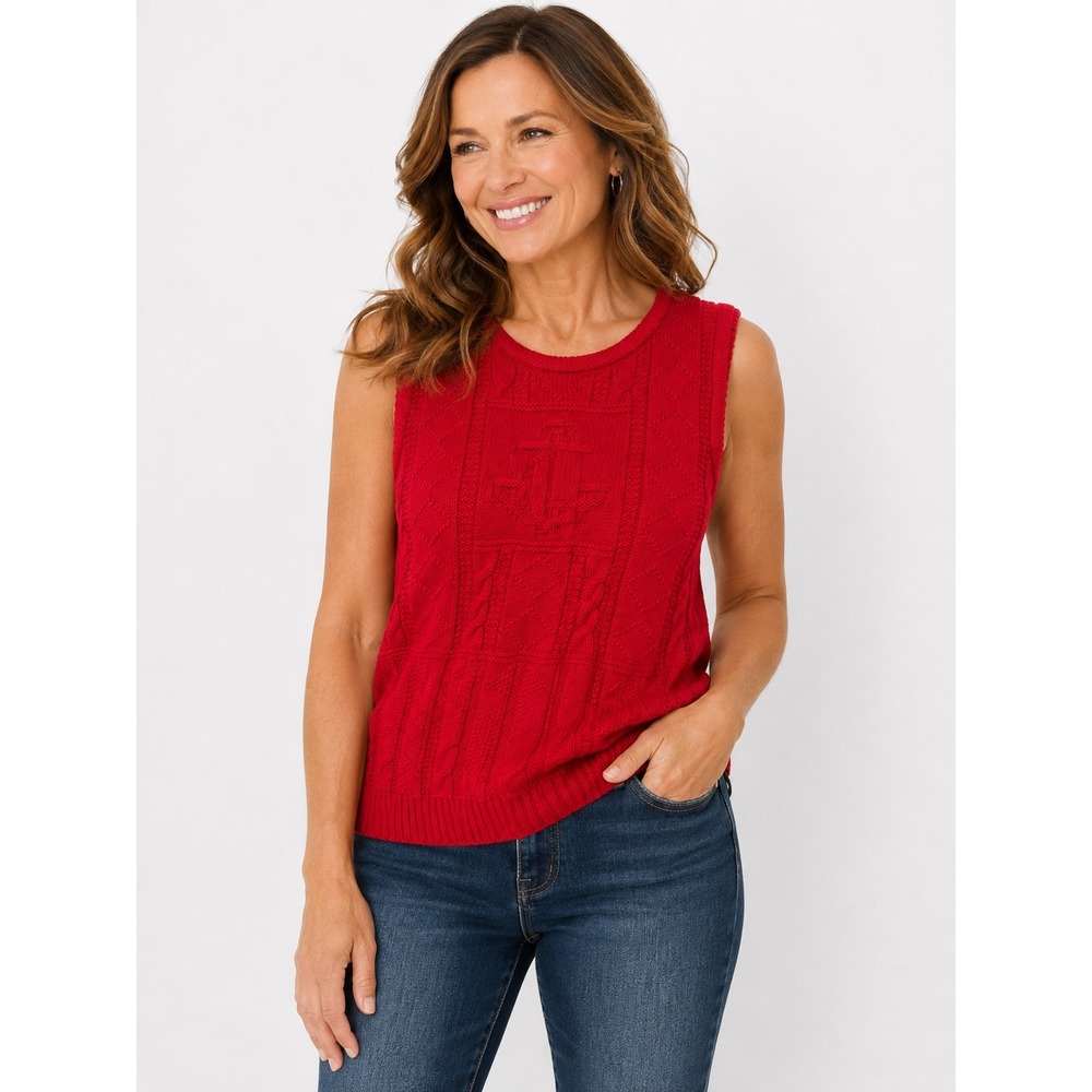 Lauren Ralph Lauren Womens L Red Linen Cotton Anchor Cable Knit Nautical Vest